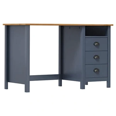 Abbildung von vidaXL Kiefernholz Massiv Schreibtisch mit 3 Schubladen Computertisch Bürotisch Laptoptisch Büromöbel PC Tisch Arbeitstisch Grau 120x50x74cm