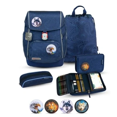 Abbildung von Belmil Comfy Plus Premium Schulranzen Set 5 teilig Topographic Schulrucksack