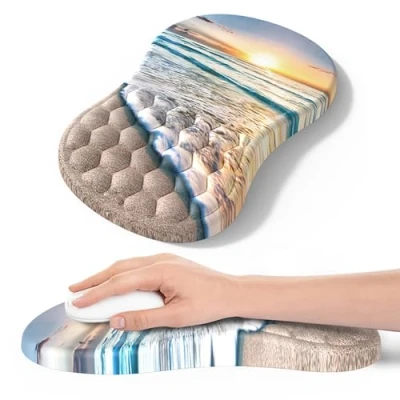 Abbildung von Mauspad mit Handgelenkauflage,Ergonomisches Mousepad zur Linderung von Schmerzen im Karpaltunnel, Memory Schaum Rutschfester Gummi Basis Office Mat für Computer, Laptop, Desktop (Meer und Strand)