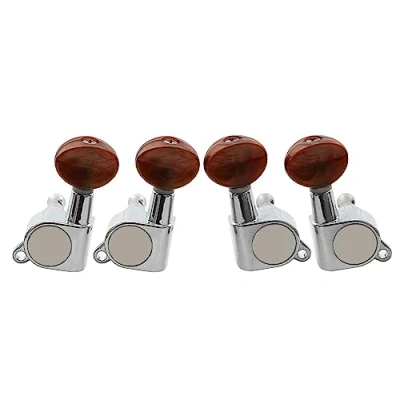Abbildung von Musiclily 2+2 Mechaniken Set für Ukulele, Chrom mit Red Pearl Knöpfe