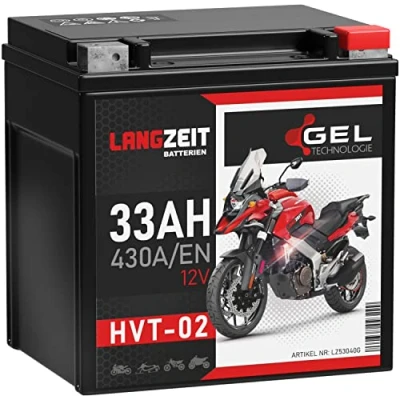 Abbildung von LANGZEIT HVT 02 2 Motorradbatterie Gel 12V 33Ah 430A/EN Batterie YB30L B YIX30L BS 53040 doppelte Lebensdauer vorgeladen auslaufsicher wartungsfrei ersetzt 32Ah 30Ah