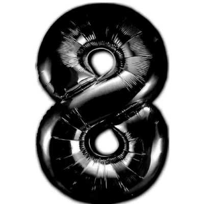 Abbildung von Luftballon 8. Geburtstag Zahl 8 Schwarz XXL Riesen Folienballon 100cm Geburtstagsdeko Ballon Deko zum Geburtstag. Fliegt mit Helium.
