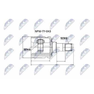 Abbildung von NTY NPW TY 043 Gelenksatz Schaltgetriebe, Automatikgetriebe Vorderachse links, radseitig TOYOTA: HILUX 3 Pick up