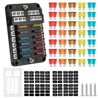 Abbildung von GUNGY kfz Sicherungshalter 12V Sicherungskasten 12 Fach mit 30pcs Sicherungen und LED Warnanzeige für Auto Boot LKW Van SUV