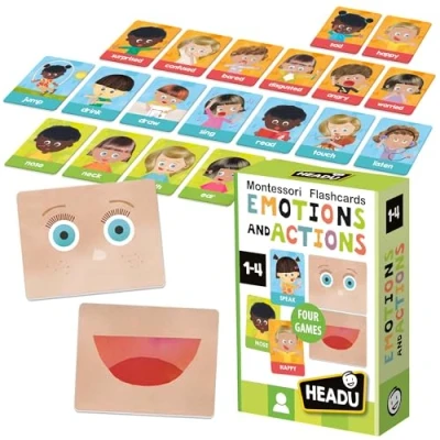 Abbildung von Headu Montessori Lernkarten Emotionen und Aktionen Spielen Sie mehrere Lernspiele, Lernspiele Puzzles, Alter 14 Jahre