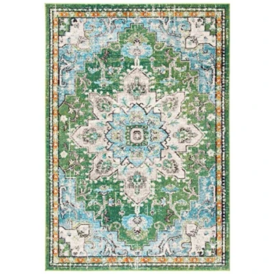 Abbildung von SAFAVIEH Boho Teppich für Wohnzimmer, Esszimmer, Schlafzimmer Madison Collection, Kurzer Flor, Silber und Elfenbein, 91 X 152 cm