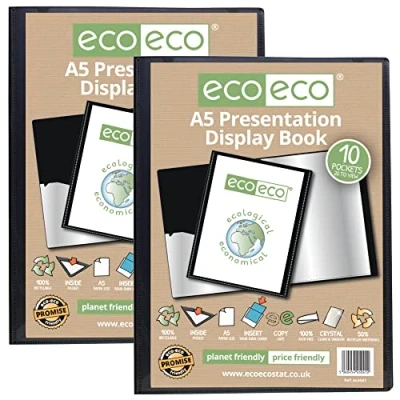 Abbildung von eco eco041x2 Präsentationsbuch, A5 Format, 50% recycelt, 10 Taschen, Schwarz, Präsentationsmappe mit Kunststoffhüllen, 2 Stück