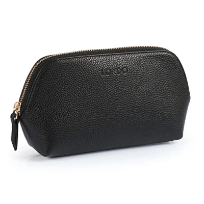 Abbildung von Londo Echtleder Kosmetiktasche, Schminktasche, Make up Tasche für Damen, Mädchen Sonderfach mit Reisverschluss (Schwarz)