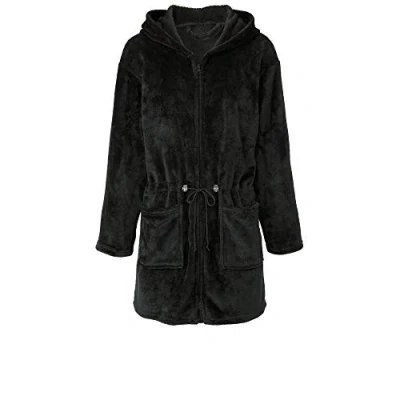 Abbildung von CelinaTex Bademantel Morgenmantel Damen Flanell Kapuze Reißverschluss Famous XL schwarz, Polyester