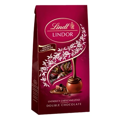 Abbildung von Lindt Schokolade LINDOR Double Chocolate, ca. 10 Kugeln Vollmilchschokolade mit zartschmelzender Füllung, Pralinen Geschenk, 137g