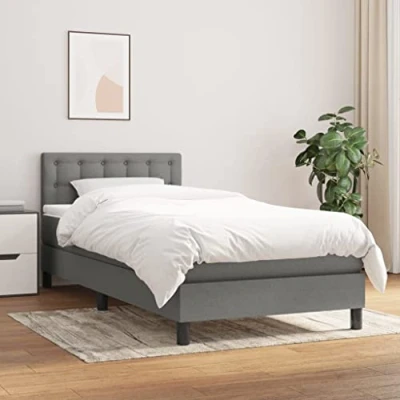 Abbildung von vidaXL Boxspringbett mit Matratze Bettgestell Einzelbett Polsterbett Bett Bettrahmen Lattenrost Hotelbett Schlafzimmerbett Dunkelgrau 100x200cm Stoff