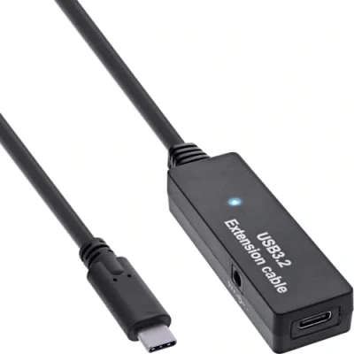 Abbildung von InLine USB 3.2 Gen.1 Aktiv Verlängerung, C Stecker an Buchse, Reapter Kabel mit Signalverstärkung, lange Distanzen, für Festplatten, Drucker, Webcams, Tastaturen und mehr, 5m, 35650C