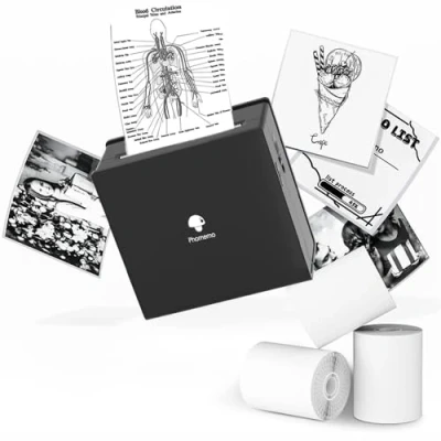 Abbildung von Phomemo Tragbarer Fotodrucker M02 Set 3 Papierrollen enthalten Taschen Thermodrucker Kleiner Bluetooth Belegdrucker, kompatibel mit Android iPhone iPad für DIY Kinder Study Journal, Schwarz