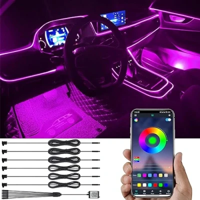Abbildung von TABEN Auto Umgebungsbeleuchtung Kit 8m Glasfaser 64 Farben Bluetooth APP Steuerung USB Atmosphäre Licht, DIY 16 Millionen RGB Mehrfarbig Sound Musik Sync Innenbeleuchtung DC 12V