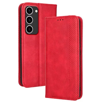 Abbildung von Topme Handyhülle hülle fur Samsung Galaxy S23 5G 6.1&quot; Inches Case Schutzhülle, aus Leder mit Stilvollem, Strukturiertem Kartenschlitz.Rot