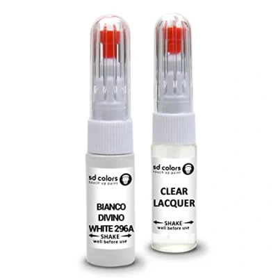 Abbildung von SD COLORS BIANCO DIVINO WHITE 296A kompatibel mit FIAT New Ausbesserungslackstift, Reparaturset, 20 ML, Kratzer, Chippinsel, Farbcode (Lack + Lack)