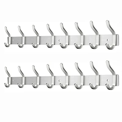 Abbildung von MEIJO Garderobenhaken Edelstahl, Hakenleiste Kleiderhaken Wand mit 8 Haken, Garderobe Garderobenleiste Wandgarderobe für Schlafzimmer Bad Küche (Silber, Haken 2 Stück)