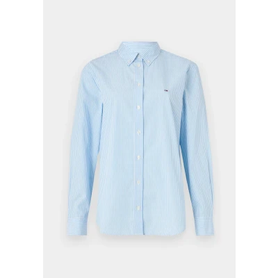 Abbildung von Tommy Jeans Damen Hemd Pinstripe Poplin Regular Fit, Mehrfarbig (Sugarplum Blue/Stripe), M