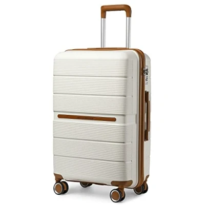 Abbildung von British Traveller Reisekoffer Groß Koffer Trolleys Hartschalenkoffer 100% PP Handgepäck mit 8 Spinnerräder Rollkoffer 76 * 49.2 31cm Suitcase TSA Schloss Neu Beige