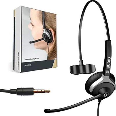Abbildung von GEQUDIO Headset mit 3,5mm Klinke kompatibel FritzFon C6, X6, MacBook, Smartphone, Speedphone, Notebook, PC, Laptop Kopfhörer &amp; Mikrofon Ersatz Polster leicht 60g (1 Ohr)