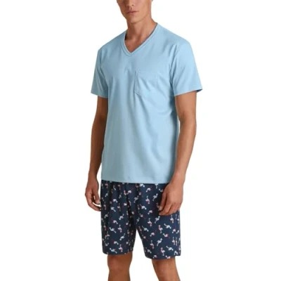 Abbildung von Calida KURZ Nachtwäsche Set, Herren, Größe: Small, Cascade blue