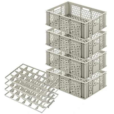 Abbildung von BRB Lagertechnik Aufbewahrungskorb 4x Gläserkasten für 24 Gläser bis 175 mm Höhe, max. Ø 87 mm, Gläserkiste aus hochwertigem Polyethylen Kunststoff (PE HD)