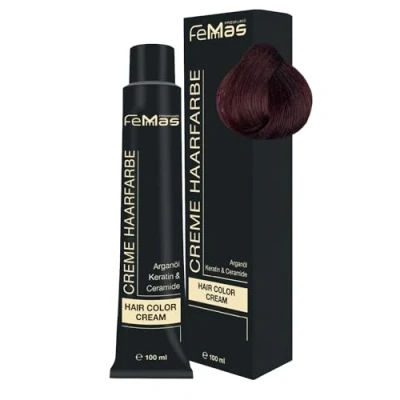 Abbildung von FemMas Haarfarbe Hellbraun Kupfer 5.4 I Professionelle Creme mit Arganöl, Keratin &amp; Ceramiden Als dauerhafte Haarfärbung oder Tönung für strahlende, haltbare Farbergebnisse 100 ml