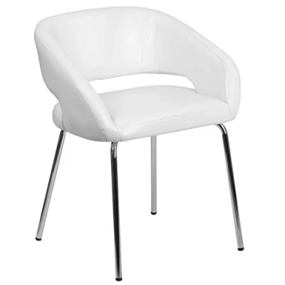 Abbildung von Flash Furniture Fusion Series LeatherSoft Gepolsterter Side Reception Chair Retro Loungesessel für Wohnzimmer oder Büro, Weiß