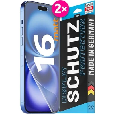 Abbildung von 2x se® 3D SCHUTZFOLIE Entspiegelt für Apple iPhone 16 ,Matt, 100% Fingerabdruck &amp; FaceID kompatibel, Anti Fingerabdrücke, einfache blasenfreie Installation, Stoß Kratzfest, produziert in Deutschland