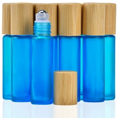 Abbildung von Enenes Ätherische Öle Flaschen 10 Stück Blau Anti UV Roller 10ml Nachfüllbare leere Glasflaschen mit Edelstahl Ball und Bambus Deckel(Blau)