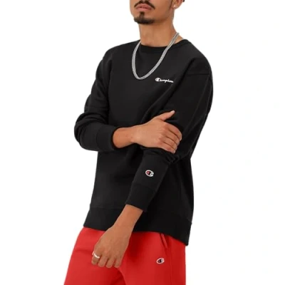 Abbildung von Champion Herren Crewneck, Powerblend Fleece, Hoodie for Men, Script Logo (Reg. Or Big &amp; Tall) Sweatshirt, Schwarze kleine Schrift, Medium