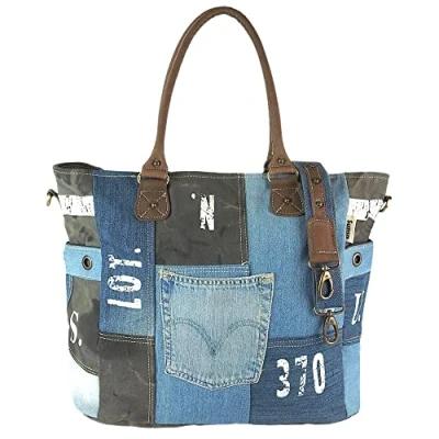 Abbildung von Sunsa Handtasche XXL Handtasche. Nachhaltige Schultertasche Aus recycelte Jeans/ Canvas, recycelten Materialien