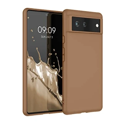 Abbildung von kwmobile Hülle kompatibel mit Google Pixel 6 weiches TPU Silikon Case Cover geeignet für kabelloses Laden Cappuccino