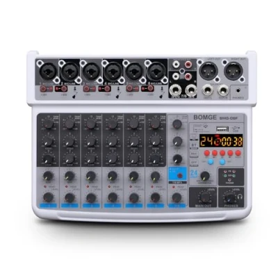 Abbildung von BOMGE 8 channel mini audio Mixer Line ，DC 5V，with MP3 Player,Bluetooth, U disk 48V,24DSP effects, USB Recording Ideal for Small Clubs or Bars, Studio (8 channels WHITE)
