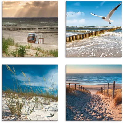 Abbildung von Artland Leinwandbild &quot;Einsamer Strand Ostsee Sanddüne Gräser&quot;, Strand, (4 St.), 4er Set, verschiedene Größen