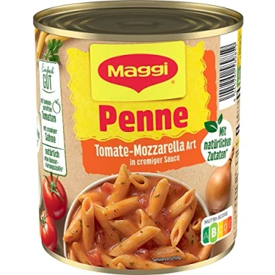 Abbildung von MAGGI Penne Tomate Mozzarella Art, leckeres Fertiggericht in fruchtiger Tomatensauce und cremigem Mozzarella, für Topf &amp; Mikrowelle, ideales Festival Essen, 1er Pack (1 x 800g)