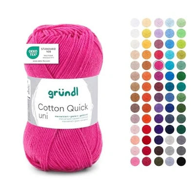 Abbildung von Gründl Wolle Cotton Quick uni Garn zum Stricken &amp; Häkeln aus 100 % Baumwolle, 1 Knäuel 50 g / 125 m, Häkelgarn/ Strickgarn , Pink