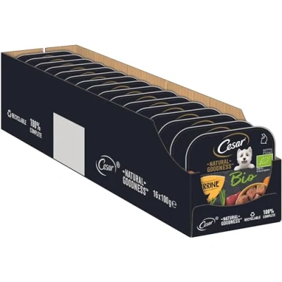 Abbildung von Cesar NATURAL GOODNESS Premium Bio Hunde Nassfutter in der Schale Terrine mit Huhn 16x100g