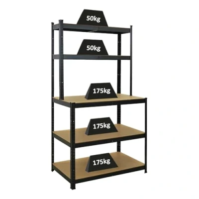 Abbildung von PROREGAL Profi Werkbank Giant Beast HxBxT 180x100x60cm Fachlast 175kg Schwarz, Werkbankregal, Schwerlastregal mit Werkbank, Werkzeugbank, Arbeitstisch