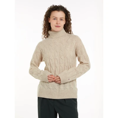Abbildung von Tommy Hilfiger Rollkragenpullover &quot;SOFT WOOL CABLE ROLL NK SWEATER&quot;, mit Logostickerei, allover Zopfmuster, Rollkragen