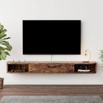 Abbildung von schwebendes TV Regal aus Holz, Regal, Wandregal, Halterung, Wandschrank, Schrank mit Türen