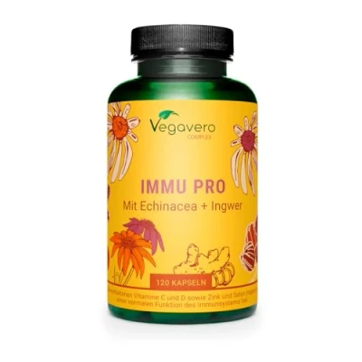 Abbildung von Immunsystem Komplex Vegavero® Mit Echinacea, Vitamin C, D3, Selen, Ingwer und Zink 120 Kapseln Abwehrkräfte stärken* Vegan