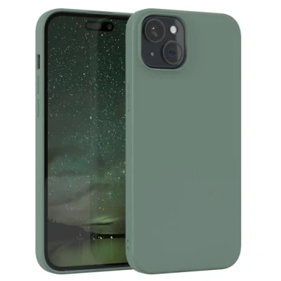 Abbildung von EAZY Case Silikonhülle für iPhone 15 Plus Hülle Silikon Grün weich stoßfeste Handyhülle Schutzhülle mit Kameraschutz Dünn Premium Schutz Cover TPU Phone Bumper in Dunkelgrün