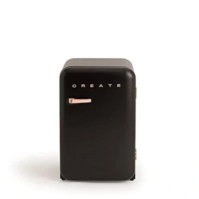 Abbildung von CREATE / RETRO FRIDGE 83.5 ROSE GOLD/Kühlschrank in Schwarz, Griff Rosa Gold 98W, niedriger Verbrauch, 2 Ablagen, Temperaturregler, Flaschenhalter, 56x54x84cm