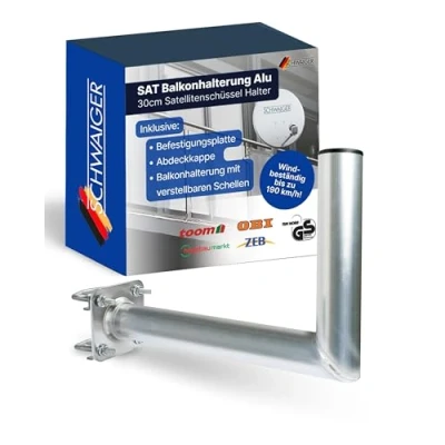 Abbildung von SCHWAIGER 5163 Balkon Halterung Satelliten Schüssel SAT Antenne Anlage Wand Halter mit Winkel aus Aluminium Wandabstand 30cm
