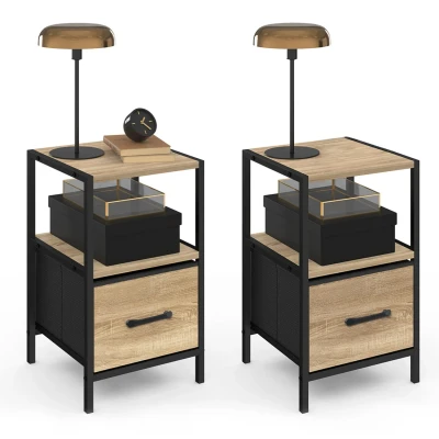 Abbildung von IDMarket Set mit 2 Nachttischen, 1 Schublade aus Stoff und Nische Utah Industriedesign