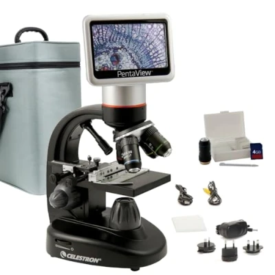 Abbildung von Celestron 44348 PentaView LCD Digitalmikroskop, 40 bis 60 fache Vergrößerung, Schwarz/Silber