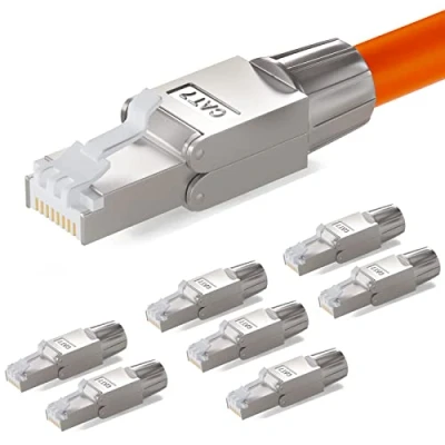 Abbildung von hb digital 8x CAT 7 RJ45 Stecker Netzwerkstecker für starre LAN Kabel Verlegekabel Ethernet werkzeuglos LSA 10 Gbit/s AWG 22 24 vollgeschirmt STP 50μ vergoldete Kontakte