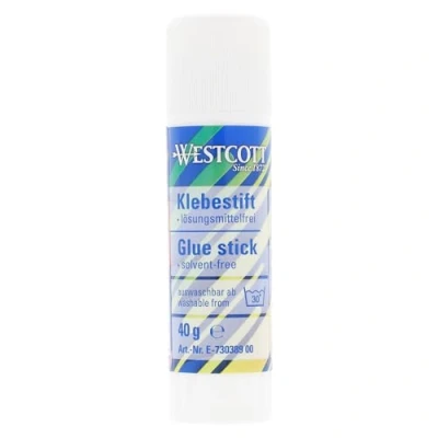 Abbildung von Westcott Klebestift 40g Bastelkleber mit 2,5cm transparentem Klebestreifen Klebt stark und dauerhaft 100% lösungsmittelfrei Bei 30 abwaschbar E 730389 00