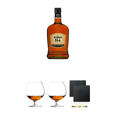Abbildung von Stock 84 VSOP italienischer Brandy 0,7 Liter + Cognacglas/Schwenker Stölzle 1 Stück 103/18 Schiefer Glasuntersetzer eckig ca. 9,5 cm Ø 2
